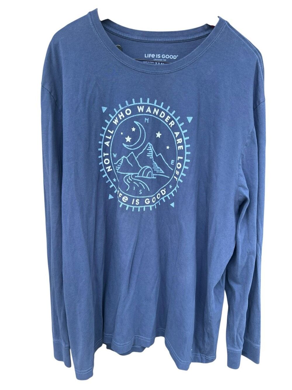 Life is good XXXL not all who wander are lost blue long sleeve shirt mountains